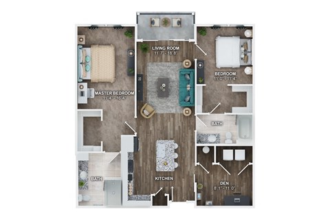 Floor plan for 2 beds, 2 baths, 1221 sqft